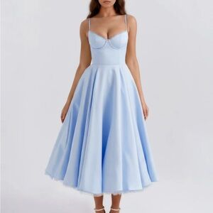 Almond Muse Baby Blue Flare Dress w Pockets